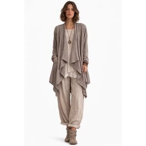 Barefoot Dreams Bamboo Chic‎ Lite Calypso Cardigan Wrap Sweater L XL Beige Gray